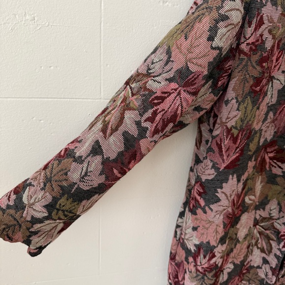 Handmade Pink Leaf Tapestry Long Coat | Cottagecore Fall | Size Large - Picture 3 of 9